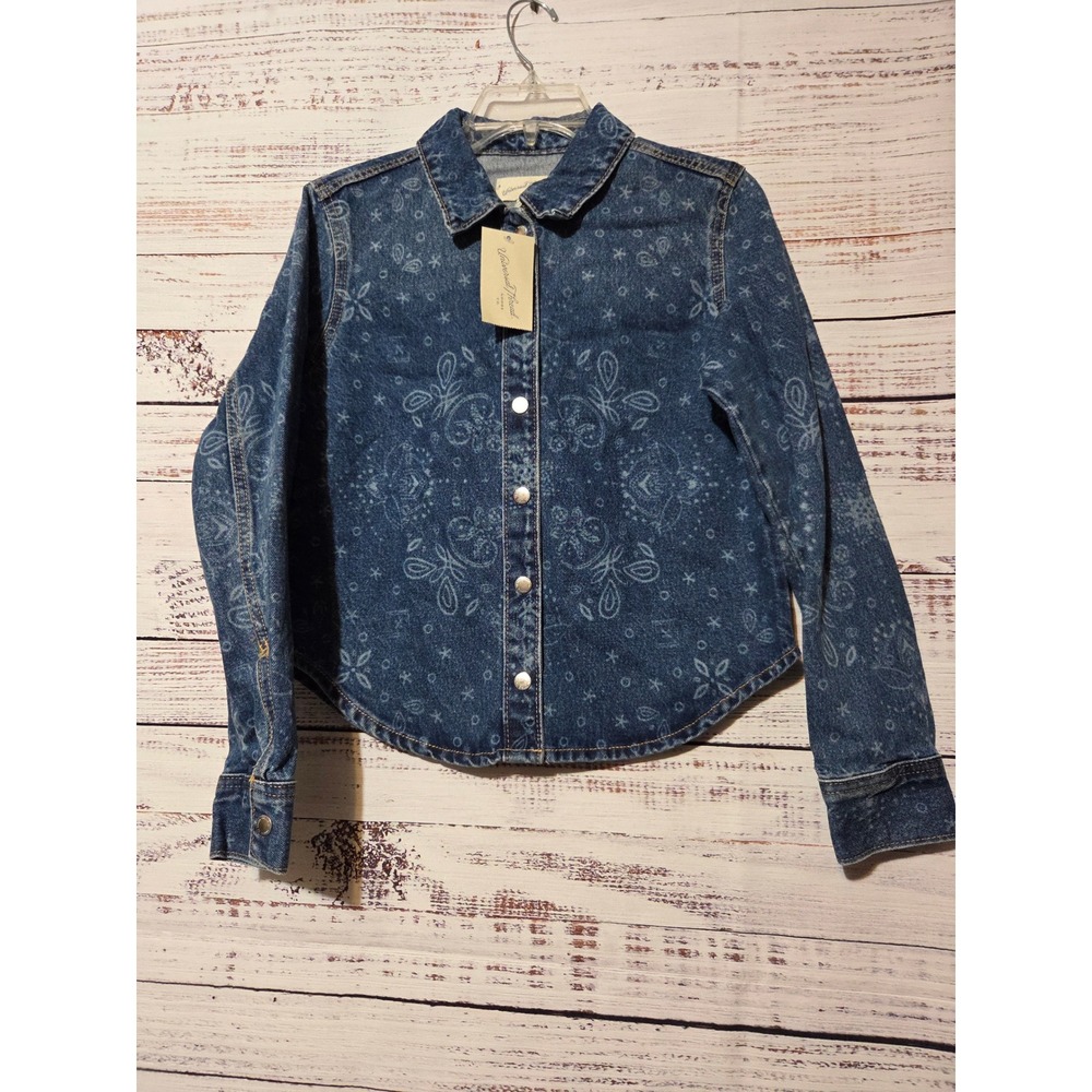 Universal Thread Paisley Print Denim Jacket Medium Wash XS Cotton Fall Layers